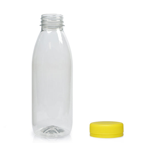 330ml Classic Clear 30% RPET Juice Bottle (Wholesale) - 38mm Yellow T/E Bottle Cap