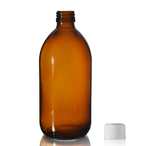 500ml Amber Glass Sirop Bottle & 28mm White Medilock Cap