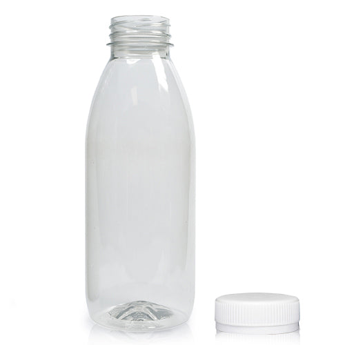 500ml Classic Clear 30% RPET Juice Bottle (Wholesale) - 38mm White T/E Bottle Cap