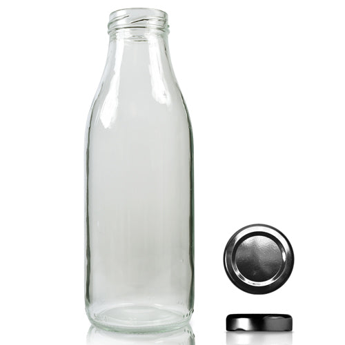 500ml Clear Glass Milk Bottle With Twist Off Cap - Black