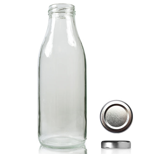 500ml Clear Glass Milk Bottle With Twist Off Cap - Silver