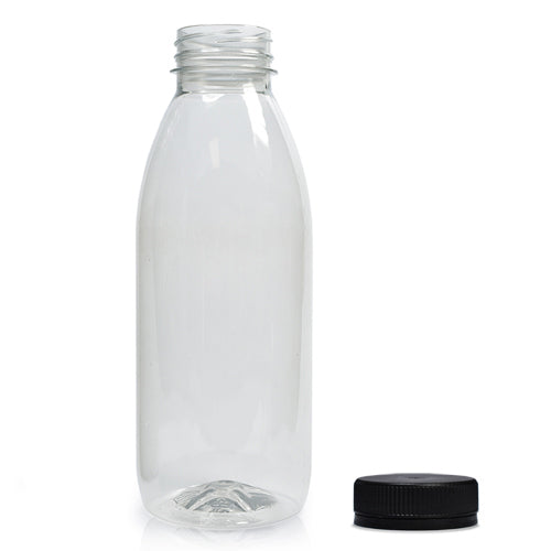500ml Classic Clear 30% RPET Juice Bottle (Wholesale) - 38mm Black T/E Bottle Cap