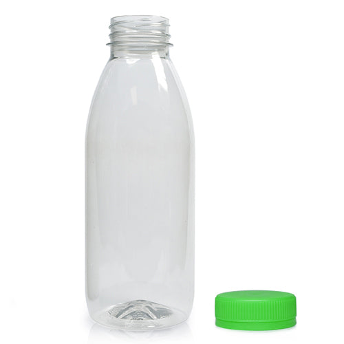 500ml Classic Clear 30% RPET Juice Bottle (Wholesale) - 38mm Green T/E Bottle Cap