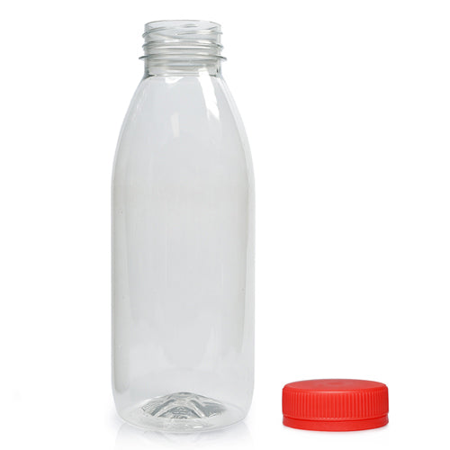 500ml Classic Clear 30% RPET Juice Bottle (Wholesale) - 38mm Red T/E Bottle Cap