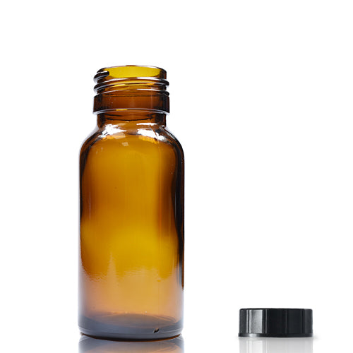 50ml Amber Glass Boston Bottle & PP Polycone Cap - Black