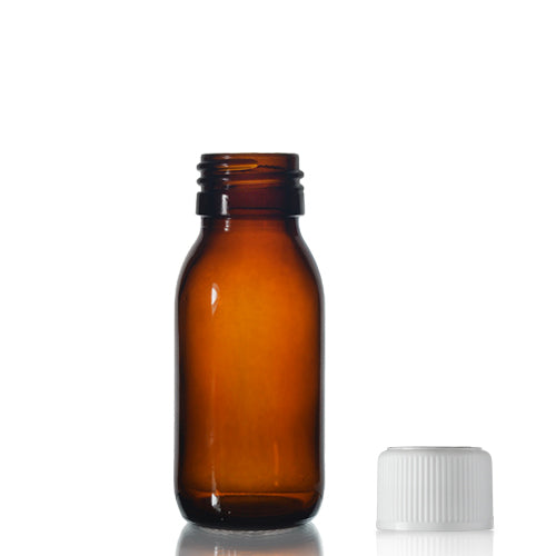 60ml Amber Glass Sirop Bottle & 28mm White Medilock Cap