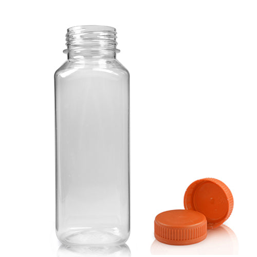 250ml Clear PET Square Juice Bottle With Orange T/E Juice Cap