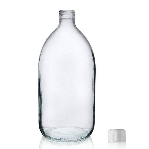 1000ml Clear Glass Sirop Bottle & 28mm White CR Cap