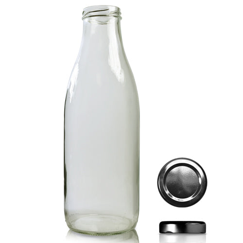 1000ml Clear Glass Milk Bottle With Twist Off Cap - Black