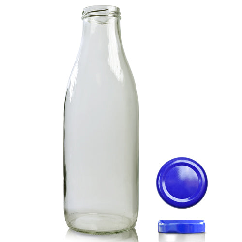 1000ml Clear Glass Milk Bottle With Twist Off Cap - Blue