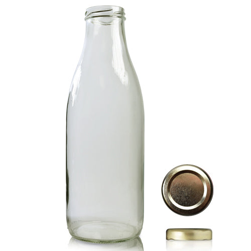 1000ml Clear Glass Milk Bottle With Twist Off Cap - Gold