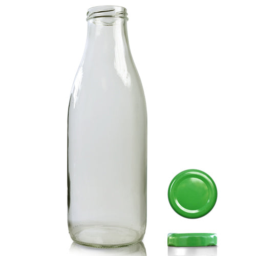 1000ml Clear Glass Milk Bottle With Twist Off Cap - Green