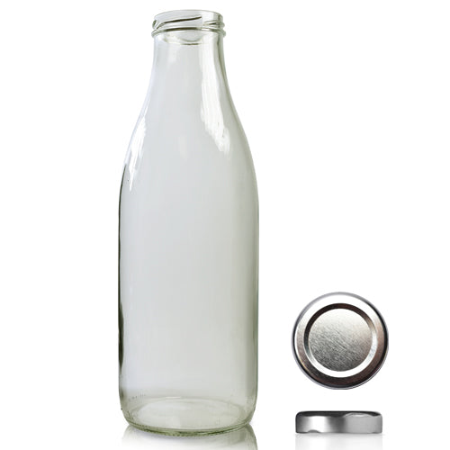 1000ml Clear Glass Milk Bottle With Twist Off Cap - Silver