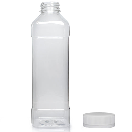 1000ml Clear PET Square Plastic Juice Bottle (38mm Neck) (Wholesale) - 38mm Natural T/E Bottle Cap