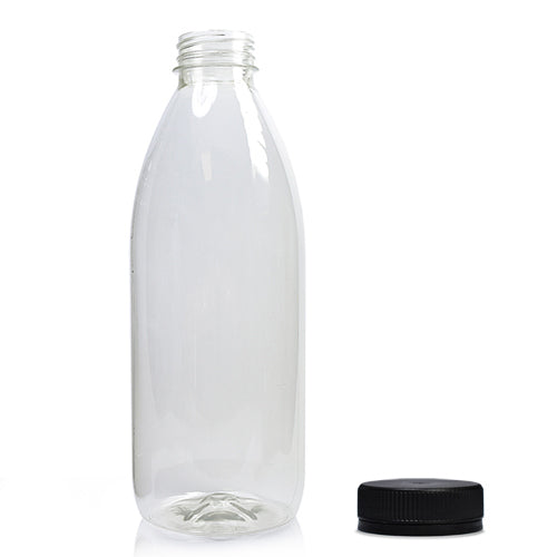 1000ml Classic Clear 30% RPET Juice Bottle (Wholesale) - 38mm Black T/E Bottle Cap