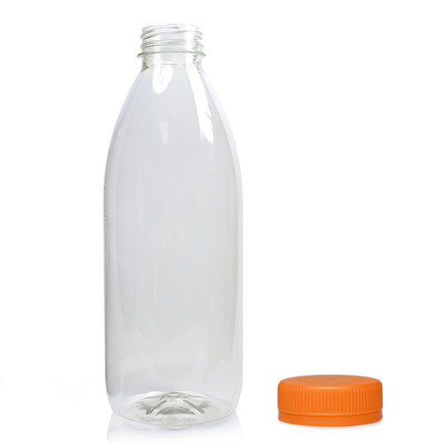 1000ml Classic Clear 30% RPET Juice Bottle (Wholesale) - 38mm Orange T/E Bottle Cap