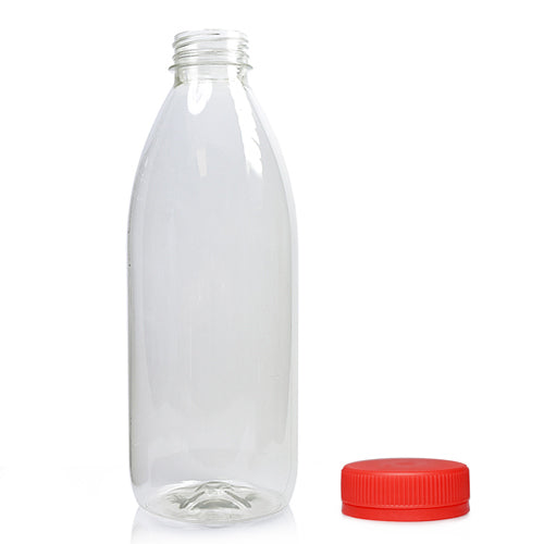 1000ml Classic Clear 30% RPET Juice Bottle (Wholesale) - 38mm Red T/E Bottle Cap