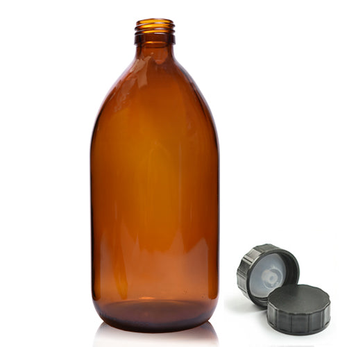 1000ml Amber Glass Sirop Bottle With Black PP Polycone Cap