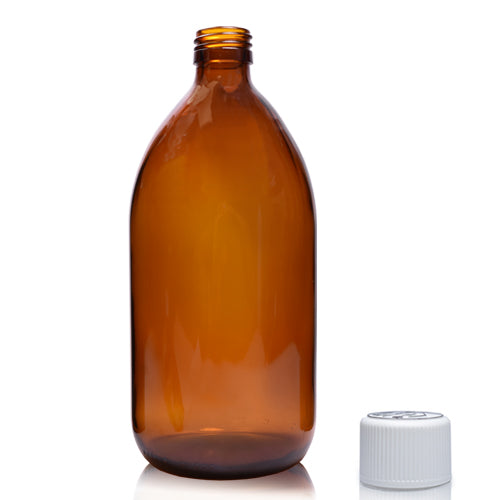 1000ml Amber Glass Sirop Bottle & 28mm White CR Cap