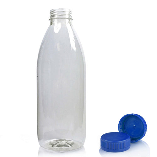 1000ml Classic Clear 30% RPET Juice Bottle With Blue Juice Cap