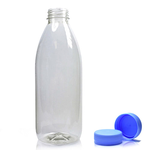 1000ml Classic Clear 30% RPET Juice Bottle With Light Blue Juice Cap