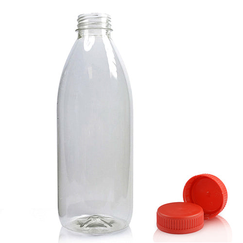 1000ml Classic Clear 30% RPET Juice Bottle With Red Juice Cap