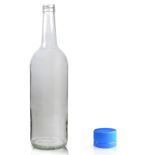 1 Litre Clear Glass Mountain Bottle With Blue Screw Cap