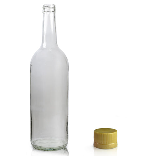 1 Litre Clear Glass Mountain Bottle With Gold Screw Cap