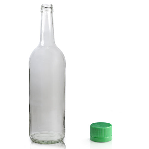 1 Litre Clear Glass Mountain Bottle With Green Screw Cap