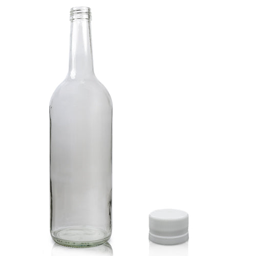 1 Litre Clear Glass Mountain Bottle With White Screw Cap
