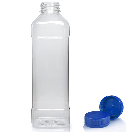 1000ml Square Juice Bottle With Blue Tamper Evident Cap