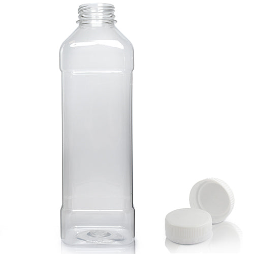 1000ml Clear Square Juice Bottle & Tamper Evident Cap