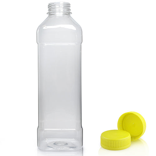 1000ml Clear Square Juice Bottle With Yellow Cap