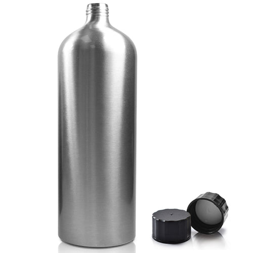 1 Litre Aluminium Bottle With Black Screw Cap