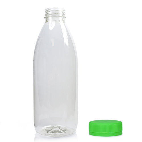 1000ml Classic Clear 30% RPET Juice Bottle (Wholesale) - 38mm Green T/E Bottle Cap