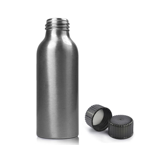 100ml Brushed Aluminium Bottle With Screw Cap - Black