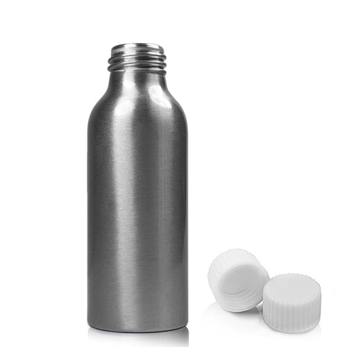 100ml Brushed Aluminium Bottle With Screw Cap - White