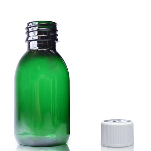 100ml Green PET Sirop Bottle & 28mm White CR Cap