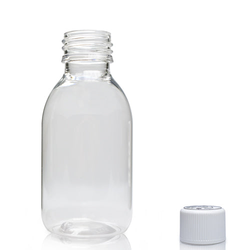 100ml Clear PET Plastic Sirop Bottle With White CR Cap