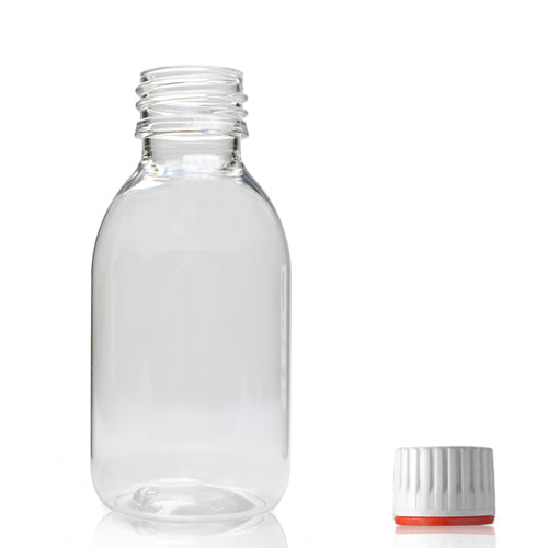100ml Clear PET Plastic Sirop Bottle With (Red Band) T/E Cap