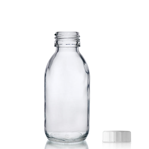 125ml Clear Glass Sirop Bottle & PP Screw Cap - White