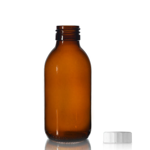 125ml Amber Glass Sirop Bottle & PP Screw Cap - White