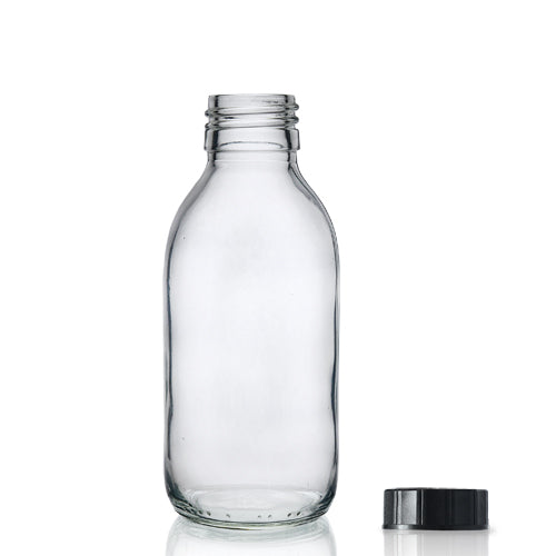 150ml Clear Glass Sirop Bottle With Black PP Screw Cap