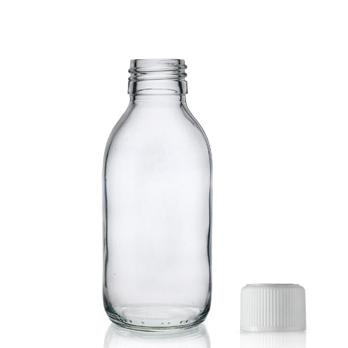 150ml Clear Glass Sirop Bottle & 28mm White CR Cap