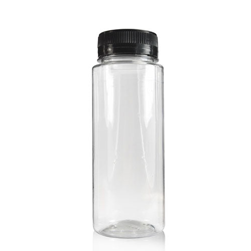 150ml Slim Plastic Juice Bottle (38mm Neck) (Wholesale) - 38mm Black T/E Bottle Cap