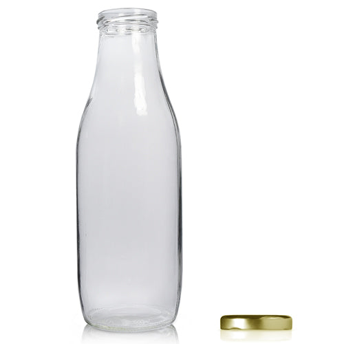 1000ml Clear Glass Juice Bottle (Wholesale) - 53mm Twist-Off Lid - Gold