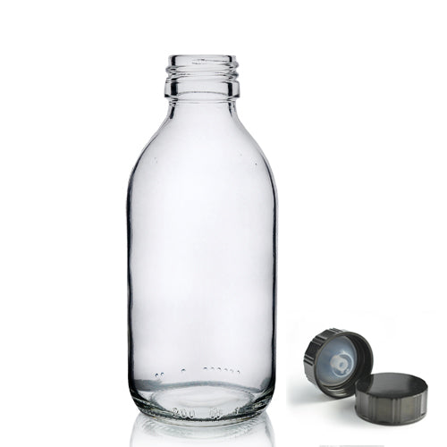 200ml Clear Glass Sirop Bottle &amp; Urea Polycone Cap