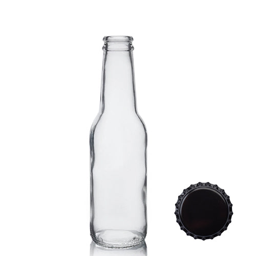 200ml Clear Glass Mixer Bottle & Crown Cap - Black