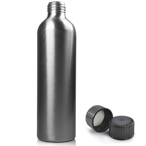 250ml Brushed Aluminium Bottle With Screw Cap - Black