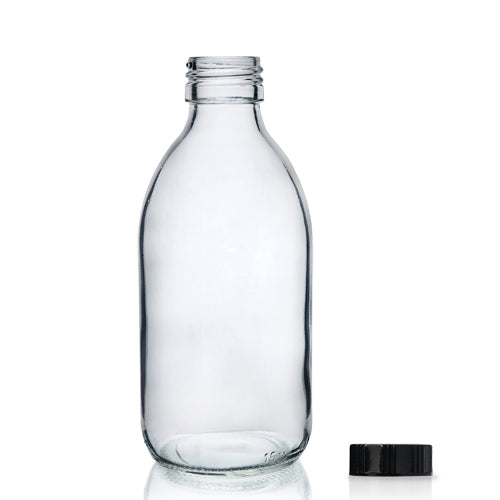 250ml Clear Glass Sirop Bottle & PP Polycone Cap - Black